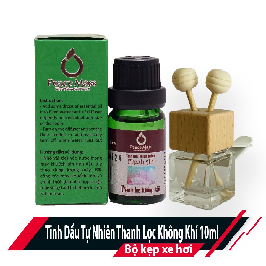 TD10ml-KX7 Combo Tinh Dầu Thanh Lọc Không Khí Peace Mass 10ml - Bộ Kẹp Xe Ô tô - Fresh Air