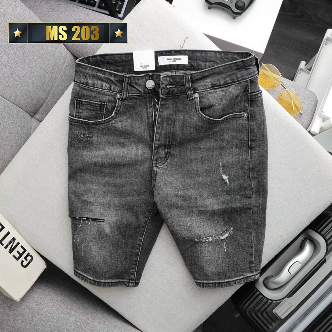 Quần short jean nam co giãn màu đen rách, quần sọt nam mẫu mới chất denim cao cấp thời trang Benny Fashion - MQ203