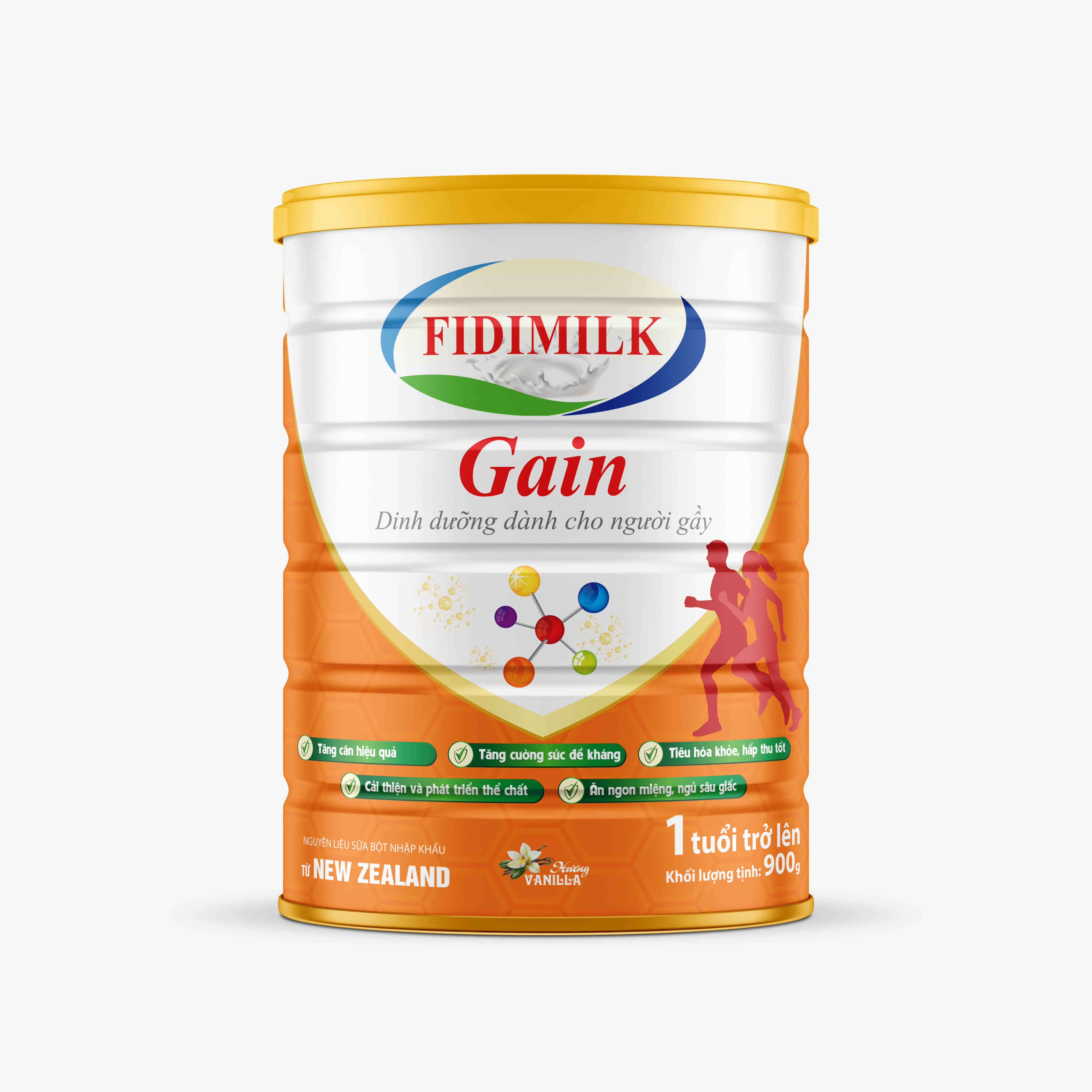 Combo 5 lon Sữa công thức FIDIMILK GAIN GOLD lon 900g - Dinh dưỡng cao cấp dành cho người gầy từ 1 - 18 tuổi.