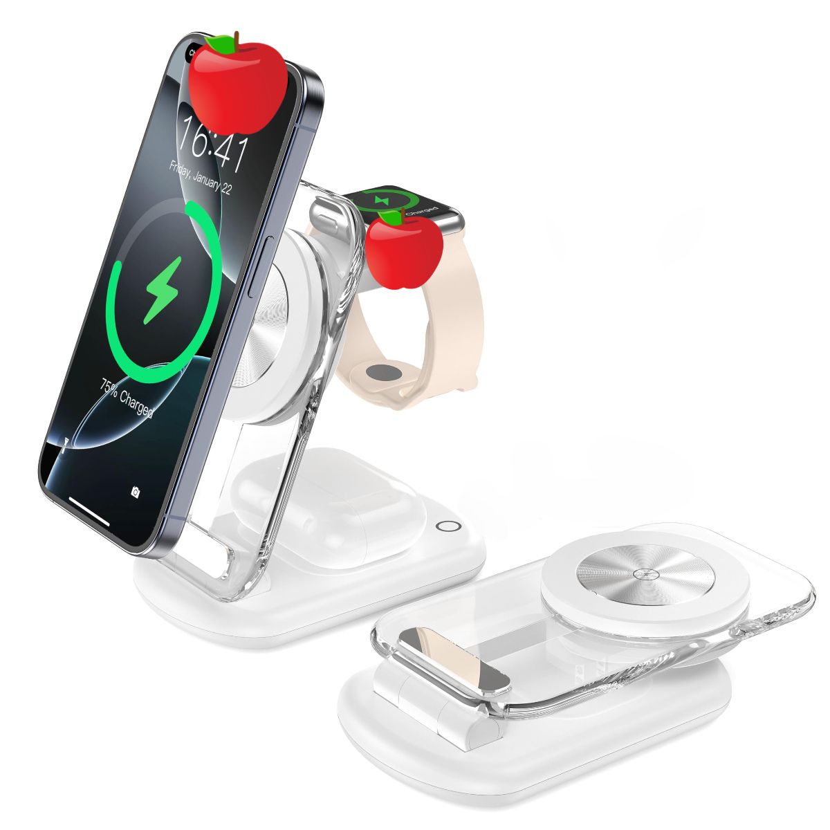 Đế sạc không dây Magnetic 3 in 1 xếp gọn 15W Choetech T618 trong suốt có đèn - Hàng chính hãng