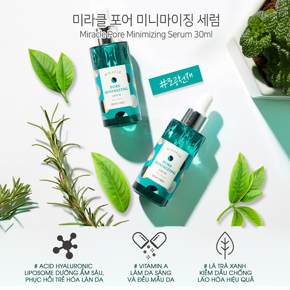 Tinh Chất Trà Xanh Kiềm Dầu Se Khít Lỗ Chân Lông Chống Nhăn Cấp Ẩm Dưỡng Trắng Da Dầu Mụn Nhạy Cảm Dewytree Miracle Pore Minimizing Serum