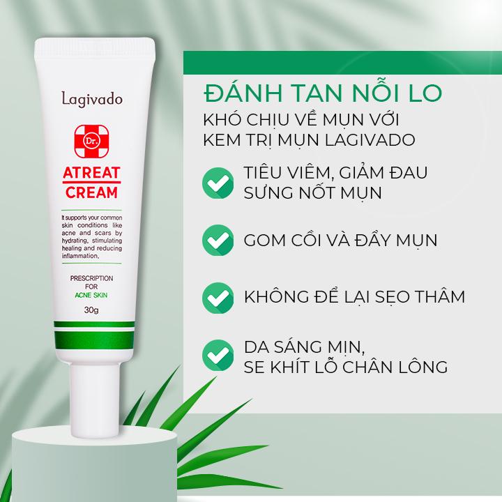 Kem chấm giảm mụn Hàn Quốc Lagivado ngừa thâm sẹo rỗ, thông thoáng lỗ chân lông Dr. Atreat Cream 30 ml