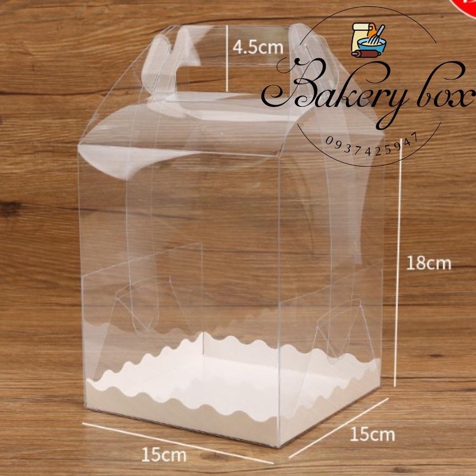 10 Hộp Mica Trong Suốt Quai Gập Đựng Bánh Kem - Bento 15*15*18