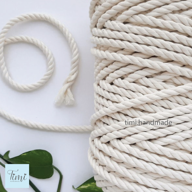 Dây thừng macrame cotton màu TRẮNG KEM size 3mm/4mm/5mm mềm mịn, không bụi