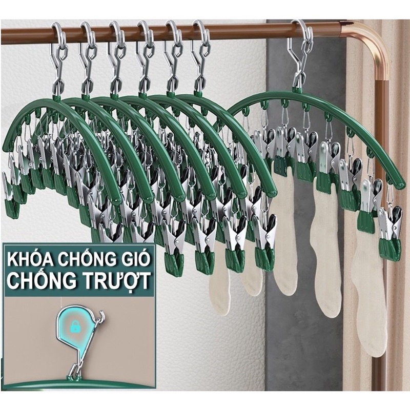 Móc chùm phơi đồ 10 kẹp bằng inox chắc chắn chống gió