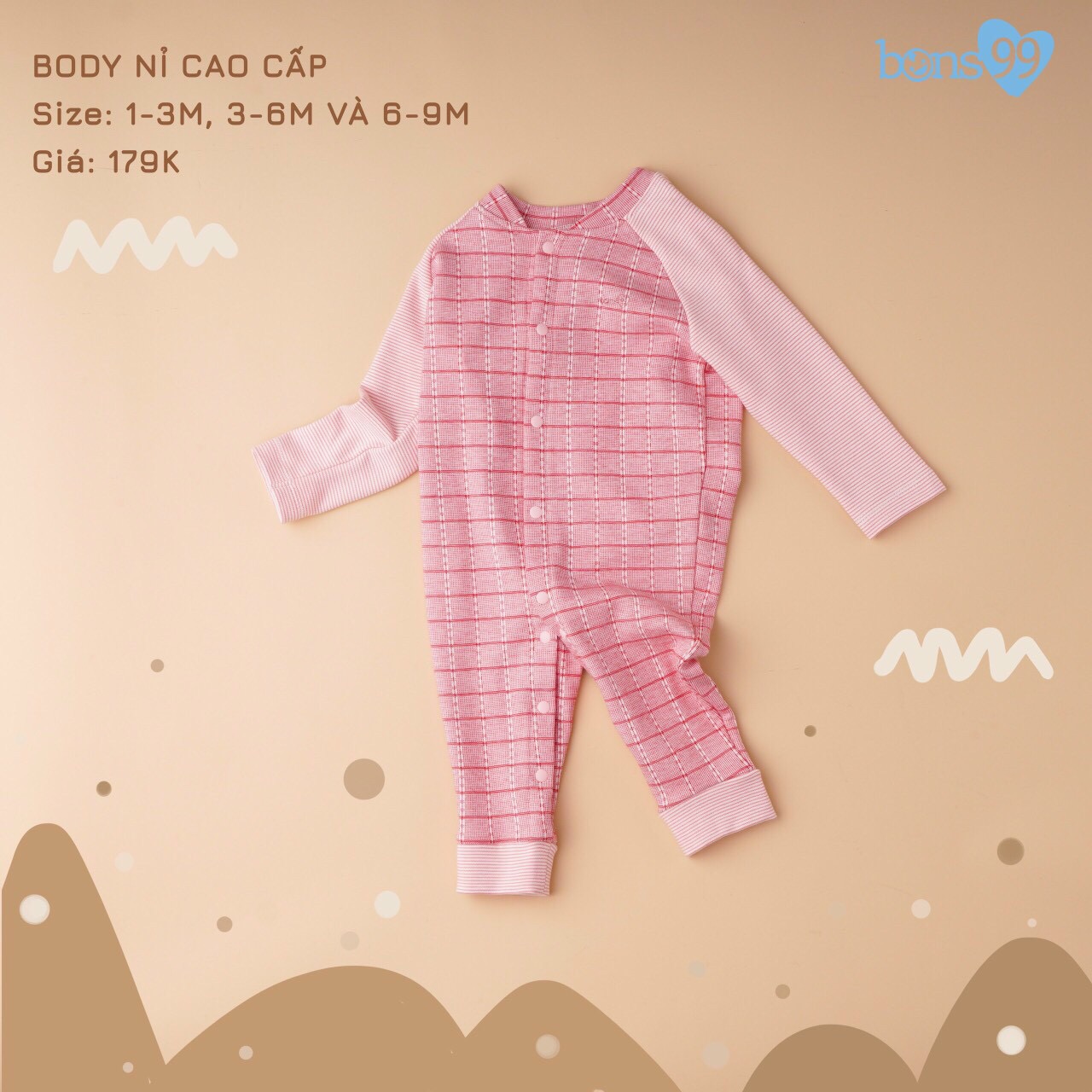 Bộ liền thân unisex bé trai bé gái chất nỉ dày dặn 1-9M Mixi Kids BUS0010B