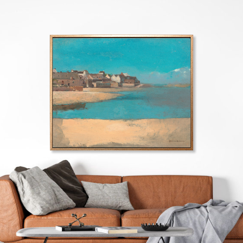 Tranh in canvas trang trí treo tường danh hoạ nổi tiếng &quot;Village by the Sea in Brittany (1880)&quot; 50 x 70 cm
