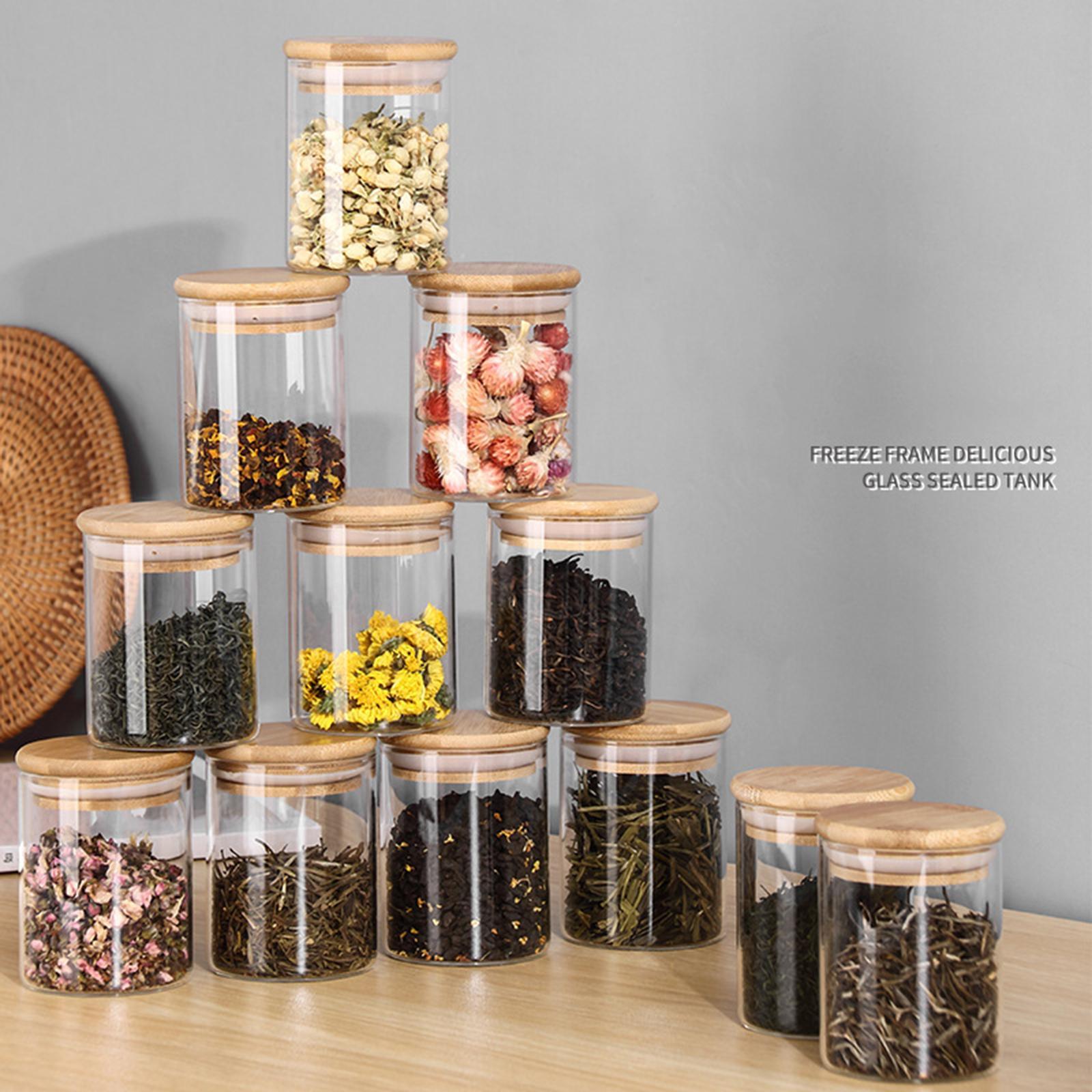 12Pcs Storage Jar with Bamboo Lid Organizer Food Storage Jar for Candy
