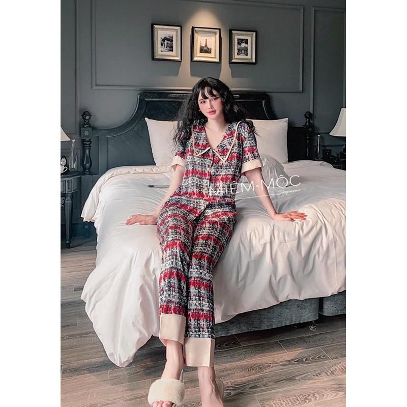 PIJAMA CỘC DÀI HOẠ TIẾT DẠ CAO CẤP