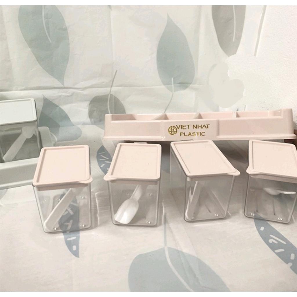 Bộ 4 lọ đựng gia vị có thìa -Hũ đựng gia vị có nắp đậy tiện dụng bền đẹp có nắp đậy tiện dụng