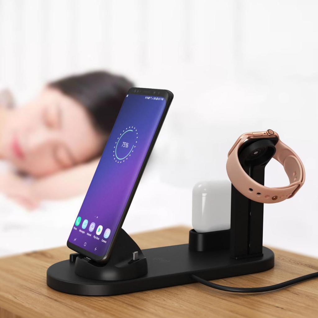 3 in 1 Wireless Mobile Phone Watch Earphone Fast Charging Station Base Black