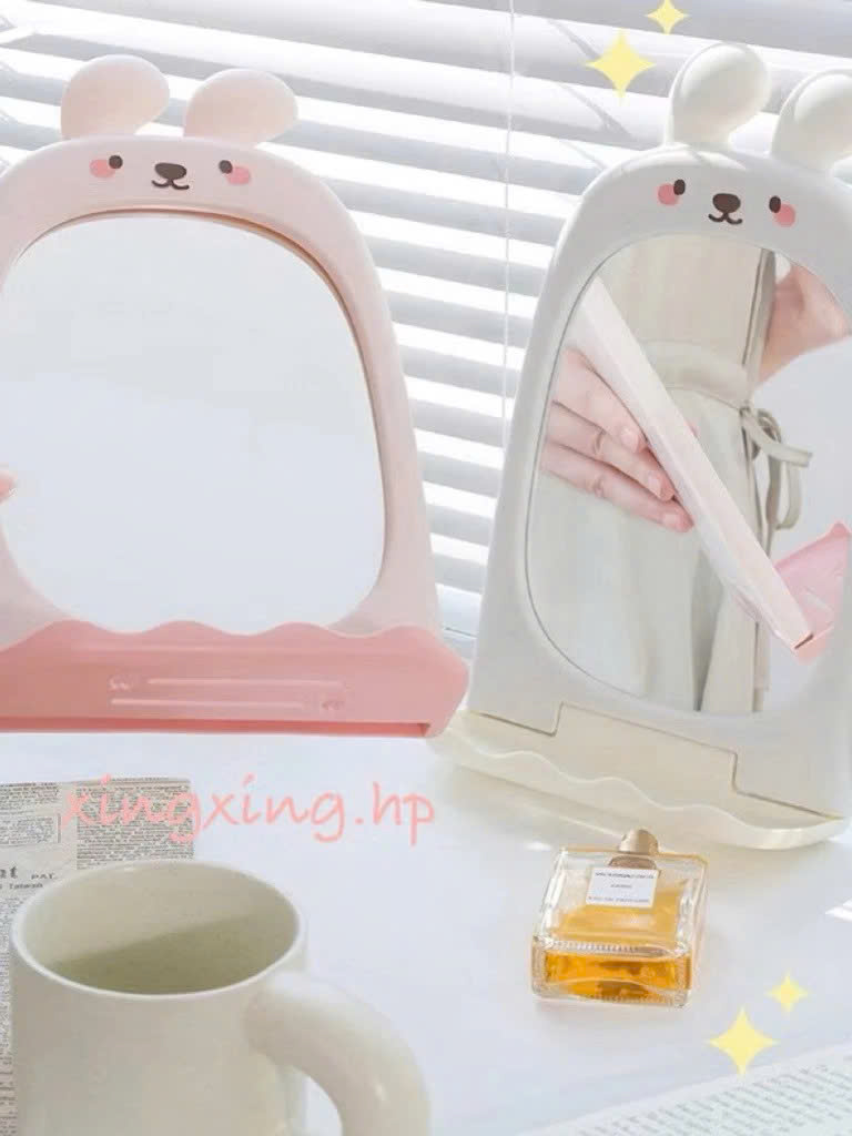 Gương Trang Điểm Treo Tường Hình Thỏ Có Kệ – Gương Skincare Dễ Thương, Tiện Lợi Cho Phòng Ngủ, Nhà Tắm HÀNG CHÍNH HÃNG MINIIN