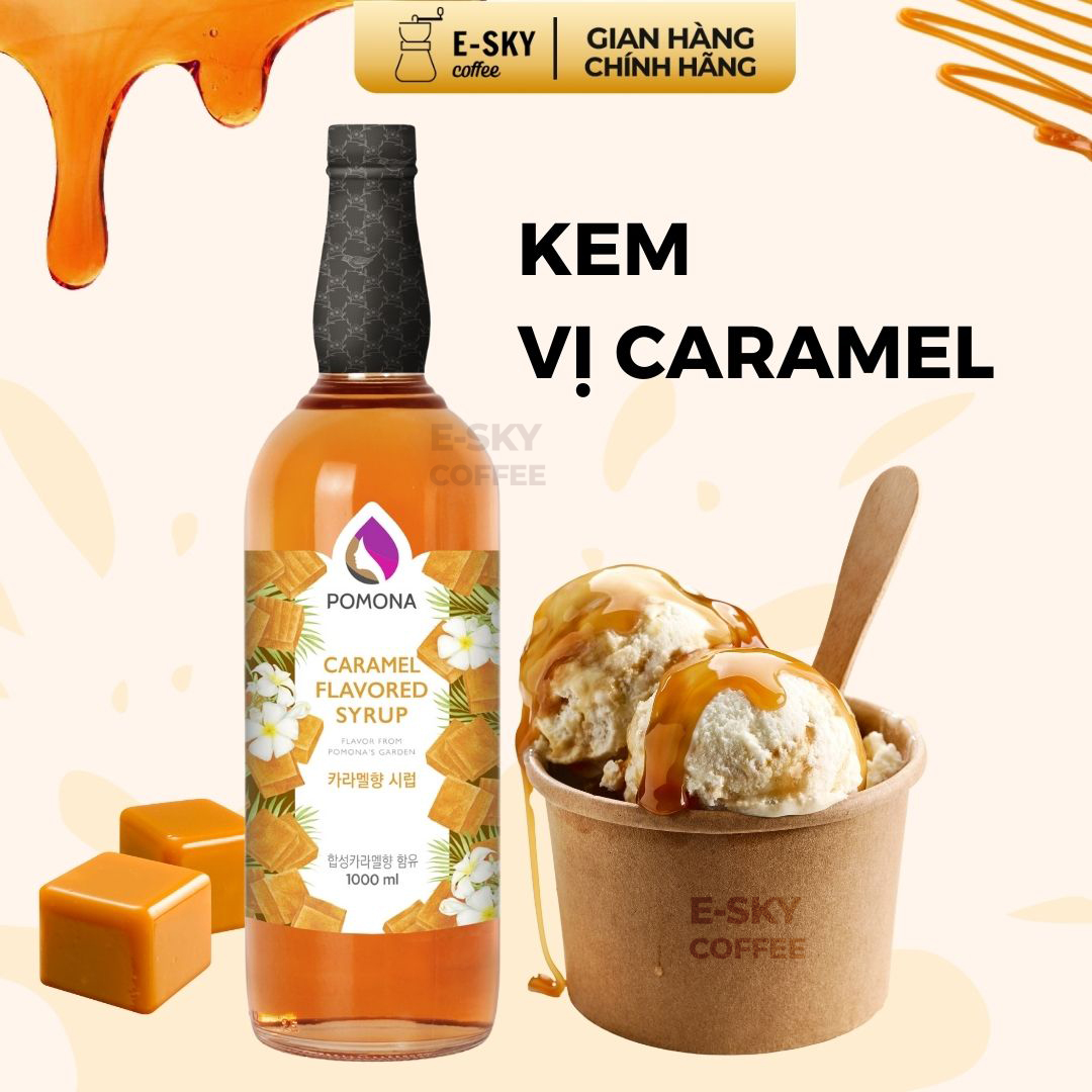 Siro Caramel Pomona Caramel Syrup Nguyên Liệu Pha Chế Hàn Quốc Chai Thủy Tinh 1 Lít