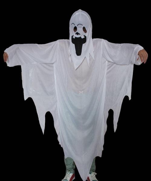 White Ghost Gown with Hoodie Mask and Gloves Child Halloween Costume