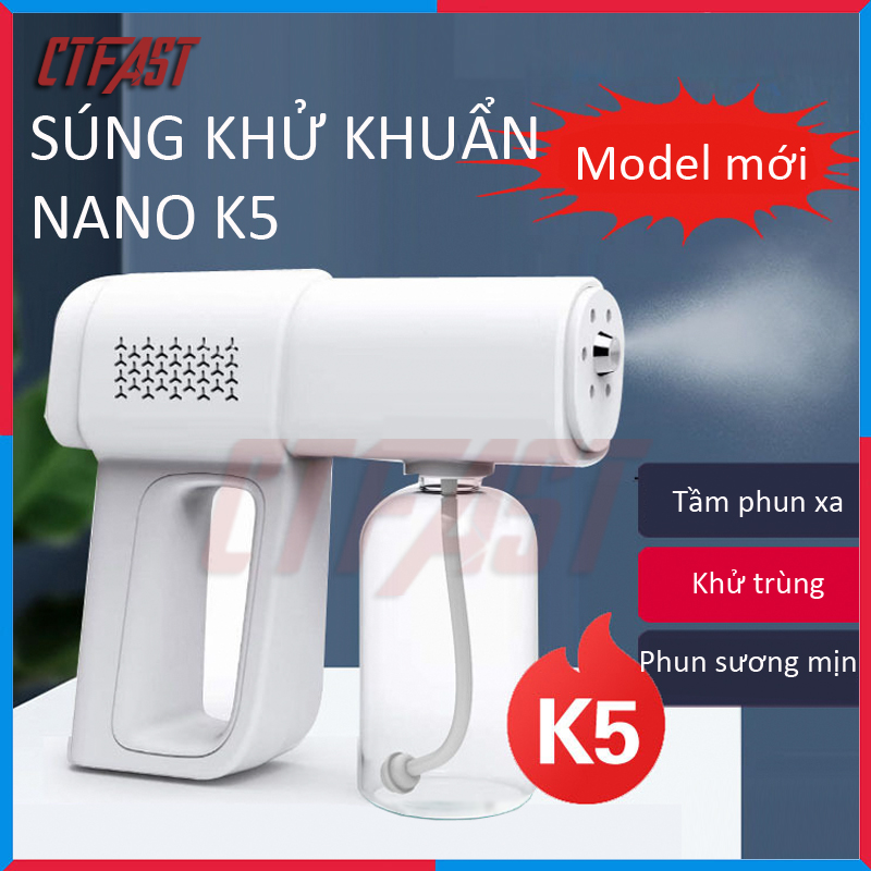 Thiết bị phun khử trùng nano cầm tay CTFAST - 05 : Máy phun khử trùng gia đình tích điện không dây kết hợp ánh sáng xanh an toàn, khử trùng, diệt khuẩn, đuổi muỗi