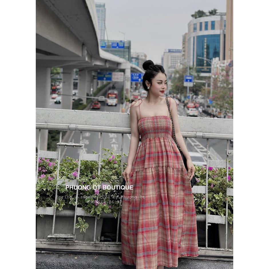 VÁY ĐI CHƠI, VÁY MAXI CÚP NGỰC CARO 2S DÁNG XÒE CỰC XINH LUN Ạ