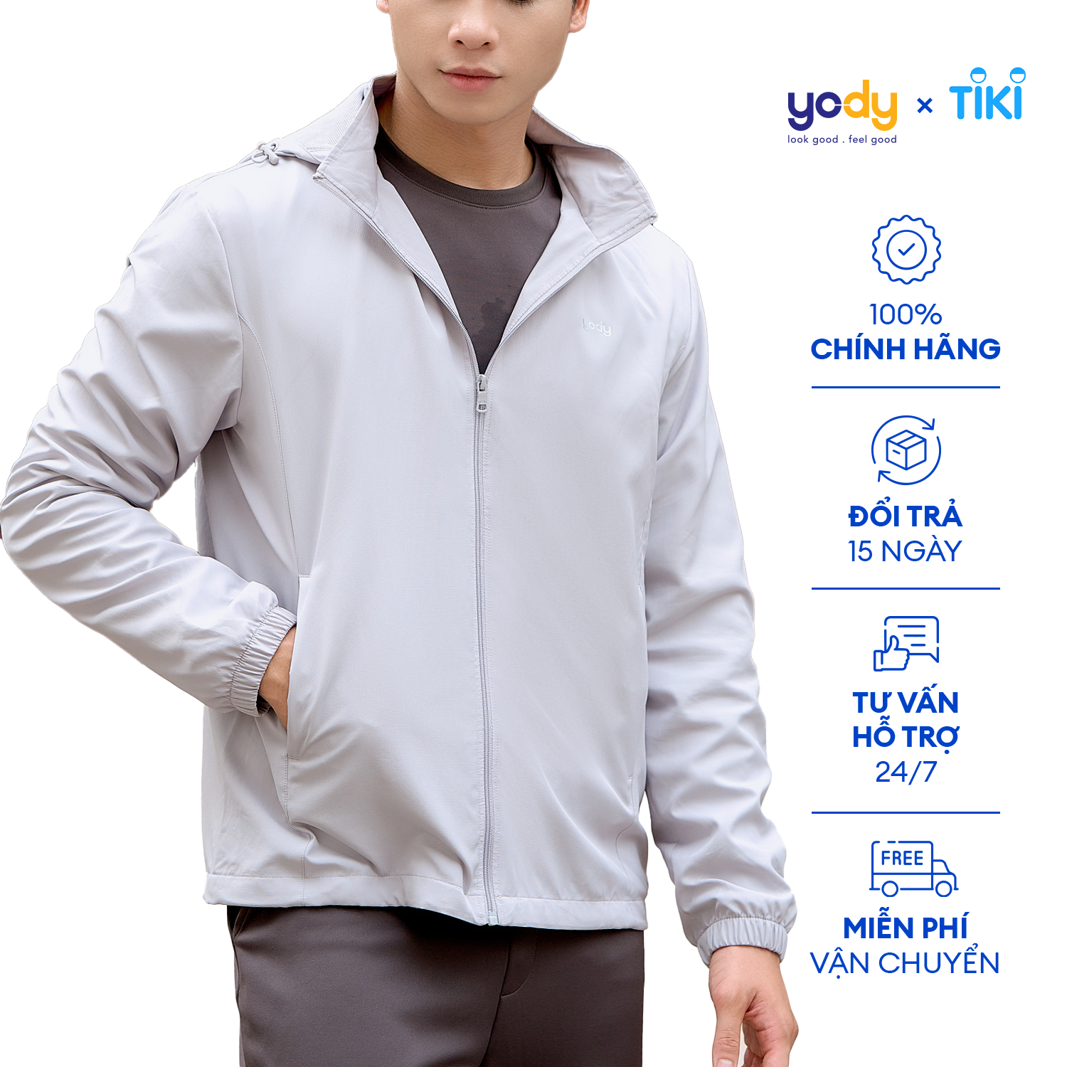 Áo Gió Nam YODY trượt nước thông minh, gấp gọn, mũ có thể tháo rời AKM5041