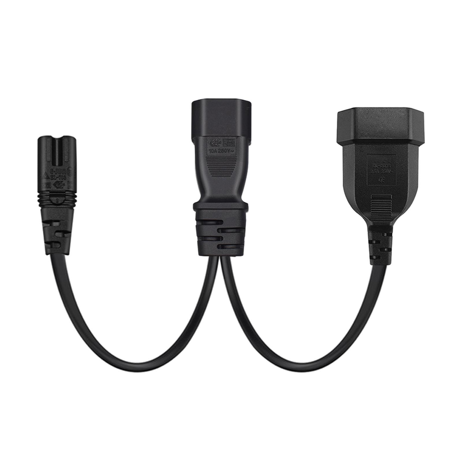 IEC 320 C14 Male to C7+European Female Y Split Power Adapter Cord 1