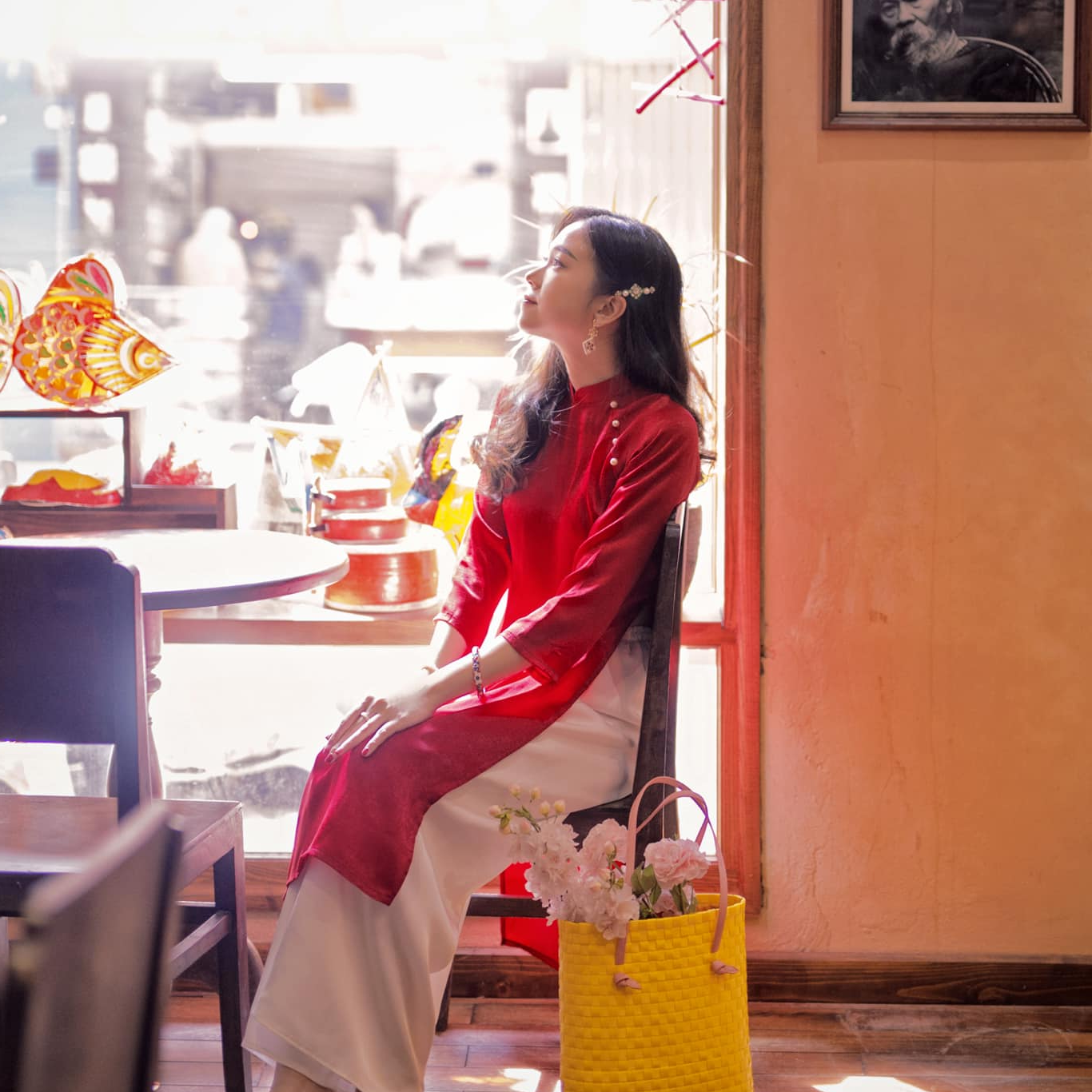 Áo Dài Cách Tân Lụa Tô Châu Cao Cấp - Áo Màu Đỏ + Quần Đỏ