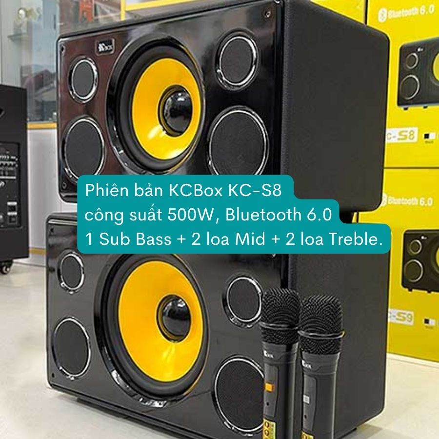 Loa kéo KCBOX S8 - Loa di động xách tay thùng gỗ bọc da công suất 500W, kết nối bluetooth 6.0 thế hệ mới tặng kèm micro chống hú - Hàng nhập khẩu