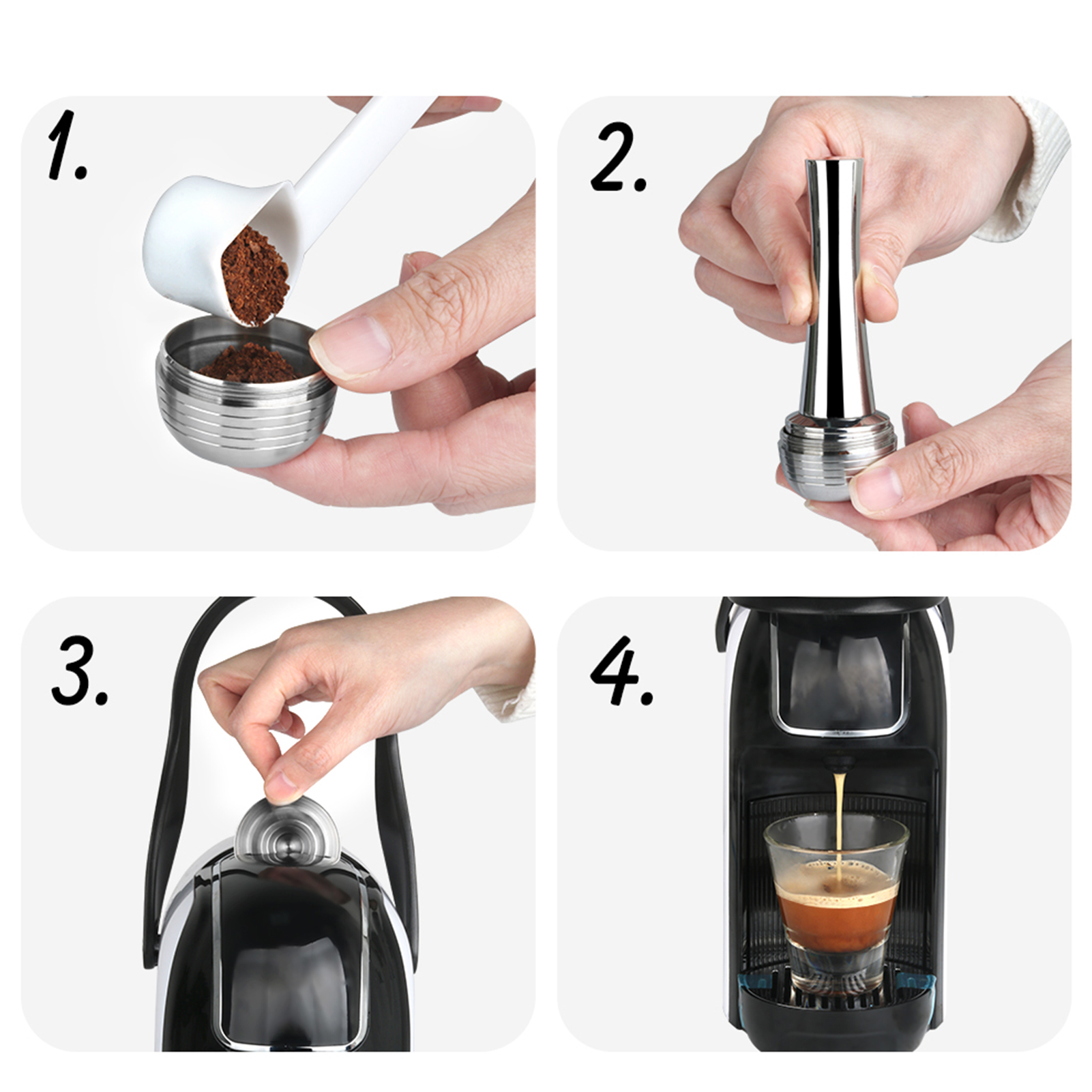 Viên nang cà phê bằng thép không gỉ có thể đổ đầy lại với Bàn chải thìa thay thế cho máy Bialetti
