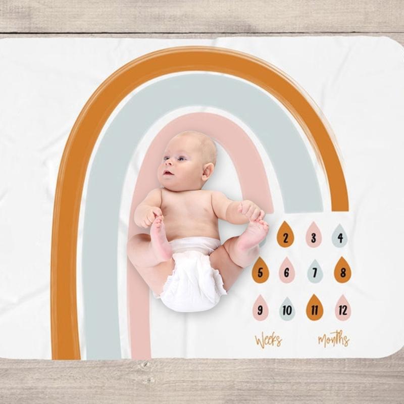 Cho Bé Hàng Tháng Ghi Tăng Trưởng Cột Mốc Chăn Sơ Sinh Đầm Bọc Đạo Cụ Chụp Ảnh Sáng Tạo Cầu Vồng Vải Nền