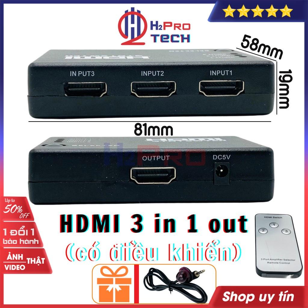 Bộ gộp HDMI 3 vào 1 ra, hdmi 3 in 1 out cao cấp, chất lượng cao 2K-4K, có điều khiển, tặng dây IR hồng ngoại-H2pro tech