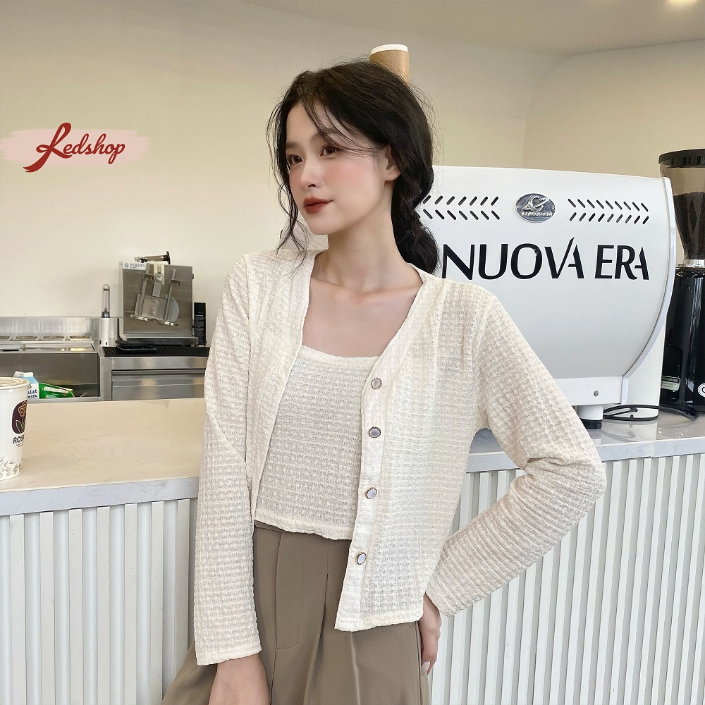 Áo khoác len cardigan tặng kèm áo 2 dây, đi dạo phố phong cách Hàn Quốc Red Shop 29902