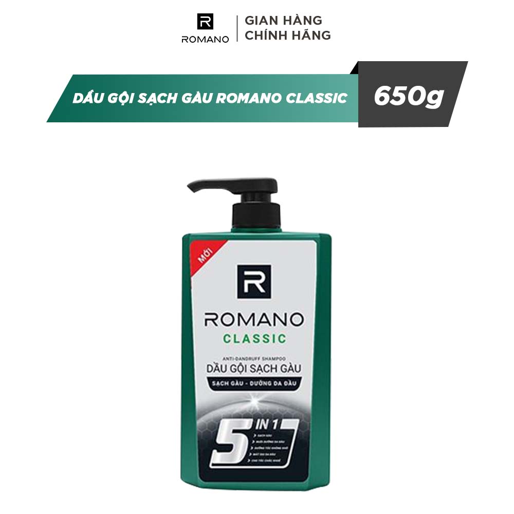 Dầu gội Sạch Gàu Romano Classic 5 in1 650g