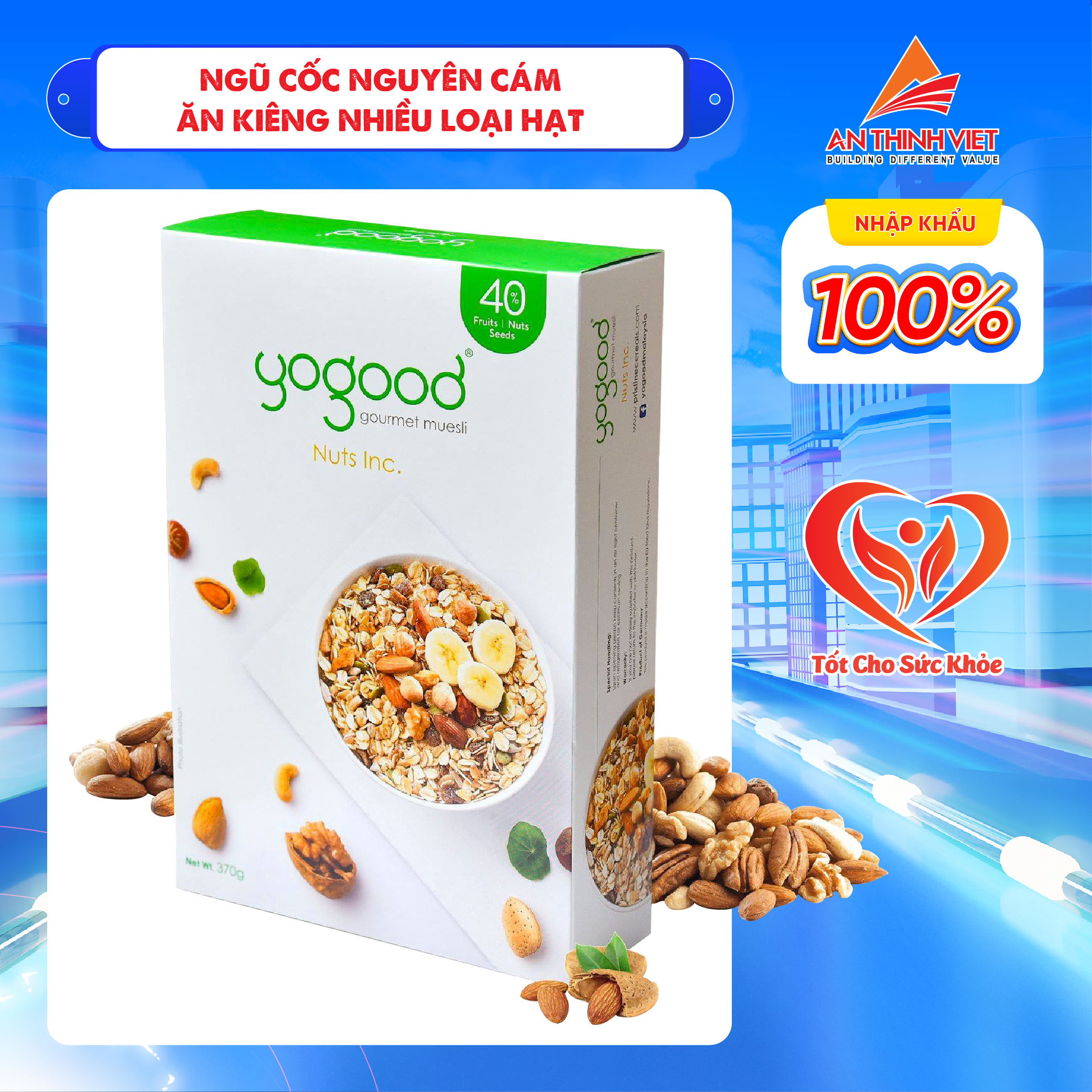 Ngũ Cốc Nguyên Hạt Nhiều Loại Hạt Yogood - Muesli Nuts Inc Hộp 370g