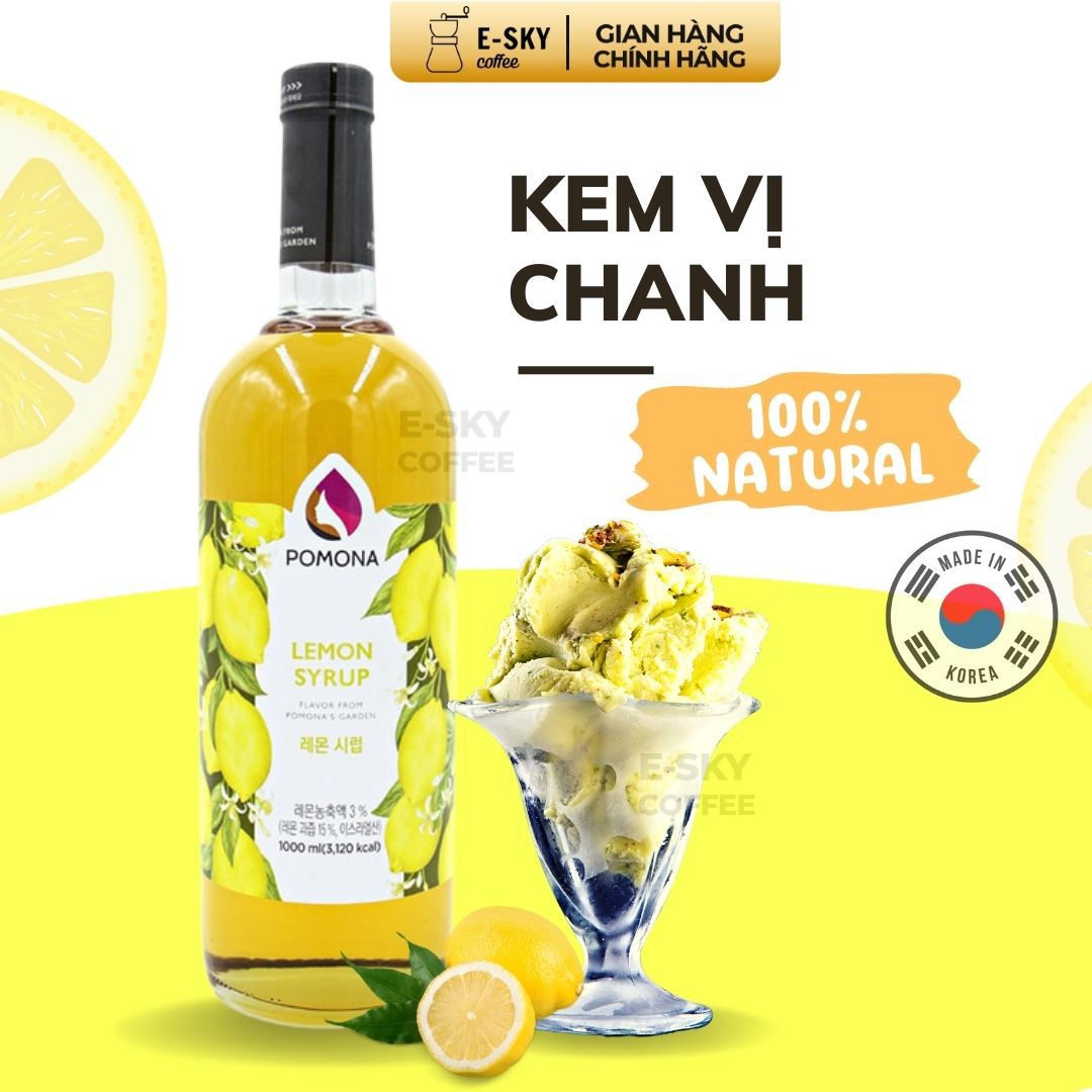 Siro Chanh Pomona Lemon Syrup Nguyên Liệu Pha Chế Hàn Quốc Chai Thủy Tinh 1 lít