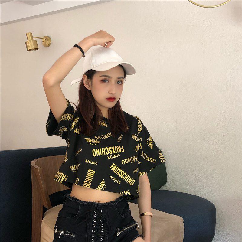 Áo thun nữ cổ tròn ngắn tay in chữ