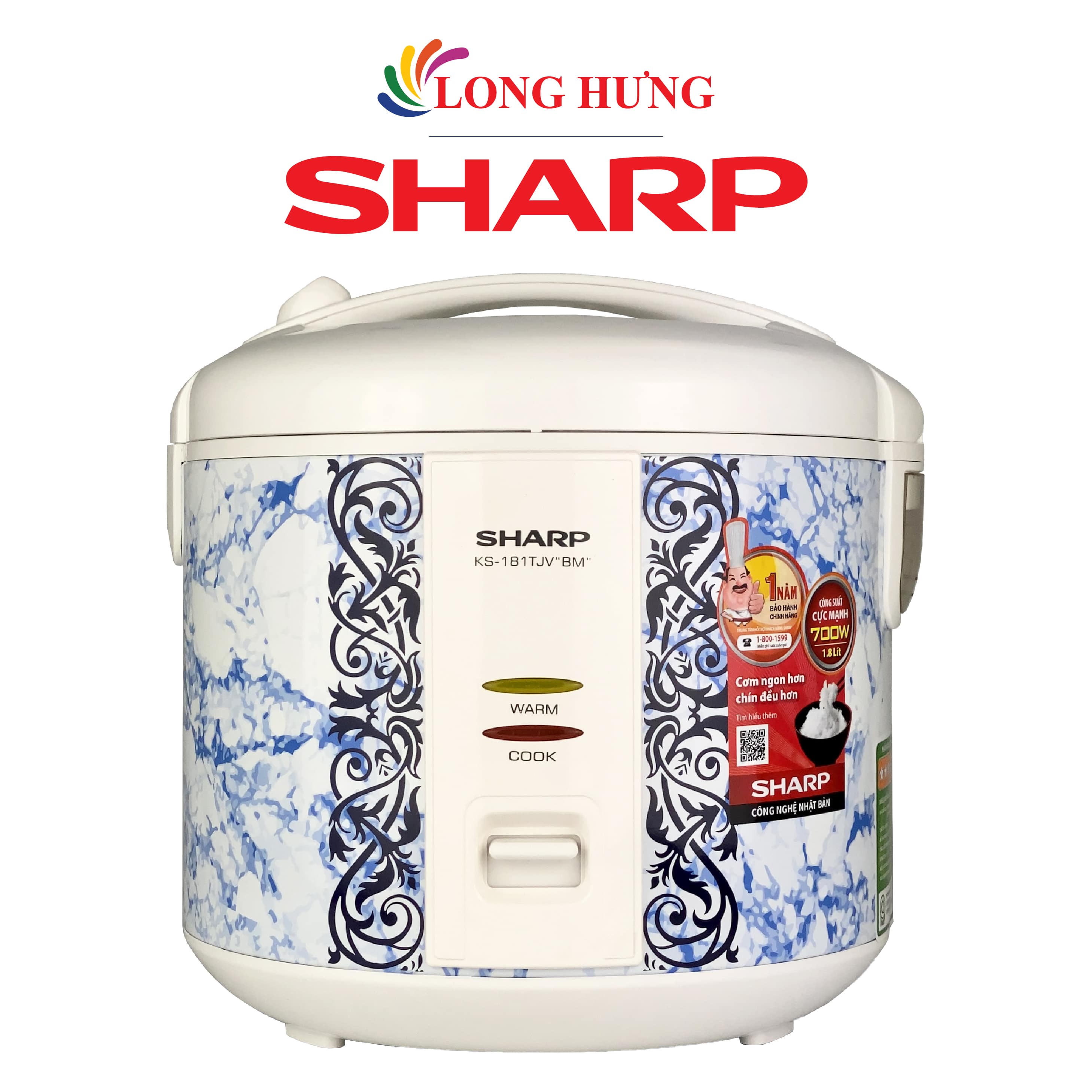 Nồi cơm điện nắp gài Sharp 1.8 lít KS-181TJV/&quot;AB&quot;/&quot;BM&quot;/&quot;PB&quot; - Hàng chính hãng