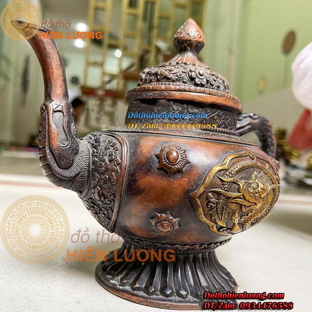 Ấm Trà Rồng Bằng Đồng Hun Màu Giả Cổ Cao 18cm, Nặng 1,5kg Đẹp - Đồ Thờ Hiên Lượng