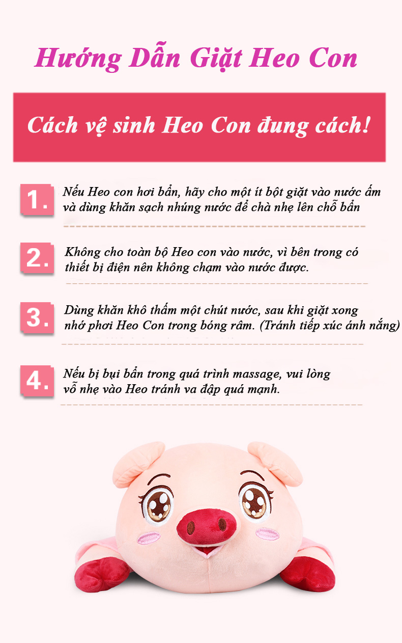 Gối massage Heo Con Dễ Thương tích hợp nhiệt hồng ngoại massage nhiệt đa tính năng Hàng chính hãng