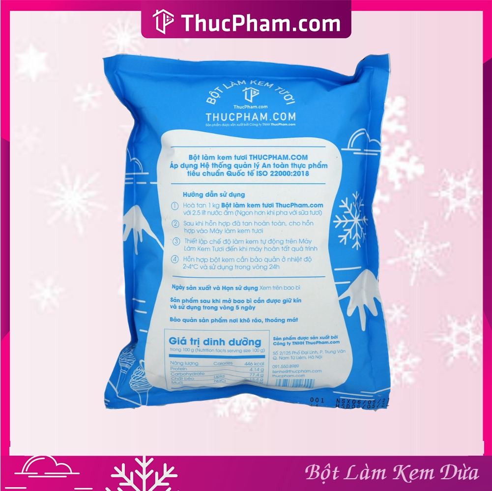 Combo 5 Gói Bột Làm Kem Tươi ThucPham.Com Vị Dừa- Túi 1kg - Được Chứng Nhận HTQL An Toàn Thực Phẩm ISO 22000:2018