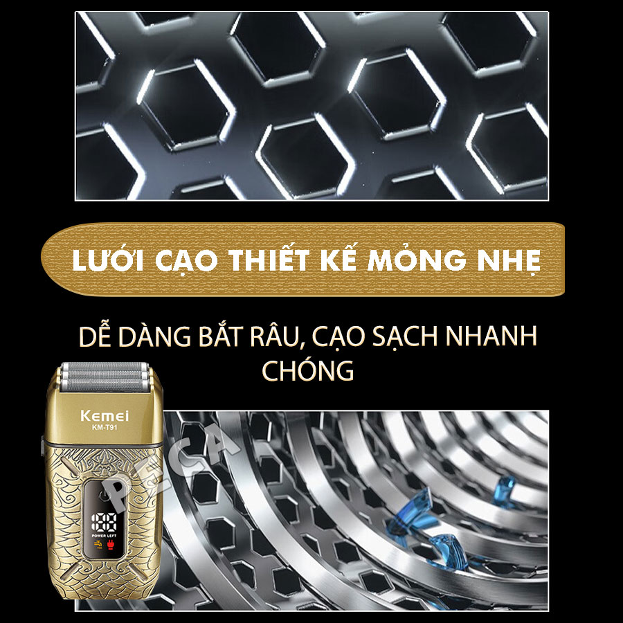 Máy cạo râu Kemei KM-T91 lưỡi nổi 3D cạo sạch nhanh, màn hình LCD, công suất mạnh mẽ 5W - Hàng chính hãng
