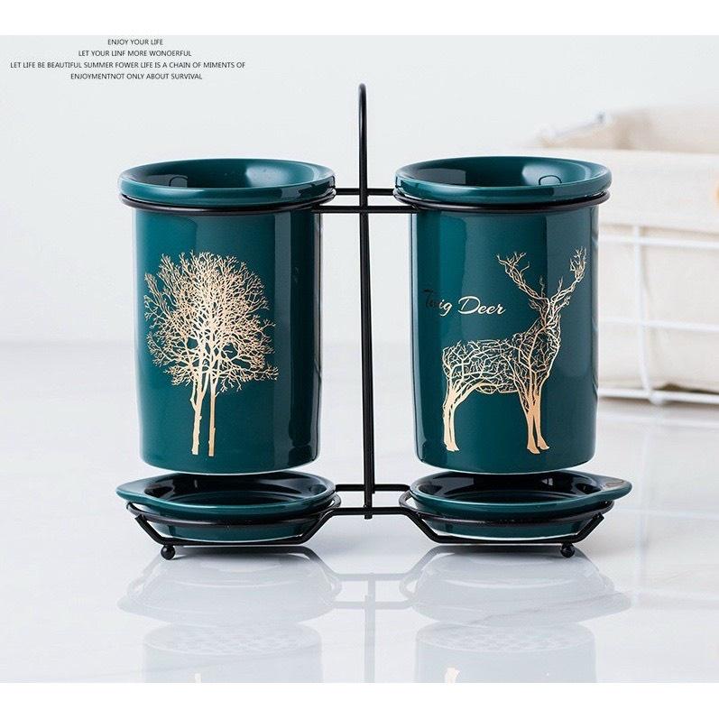 ỐNG ĐỰNG MUỔNG ĐŨA MÀU XANH BẰNG SỨ cao cấp