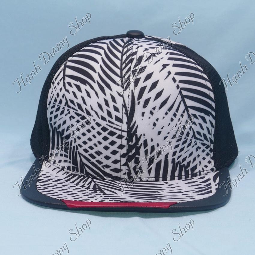 Mũ lưỡi trai hiphop Snap back hoa văn chiếc lá nón kết snapback mỏ bằng khóa nút gài freesize