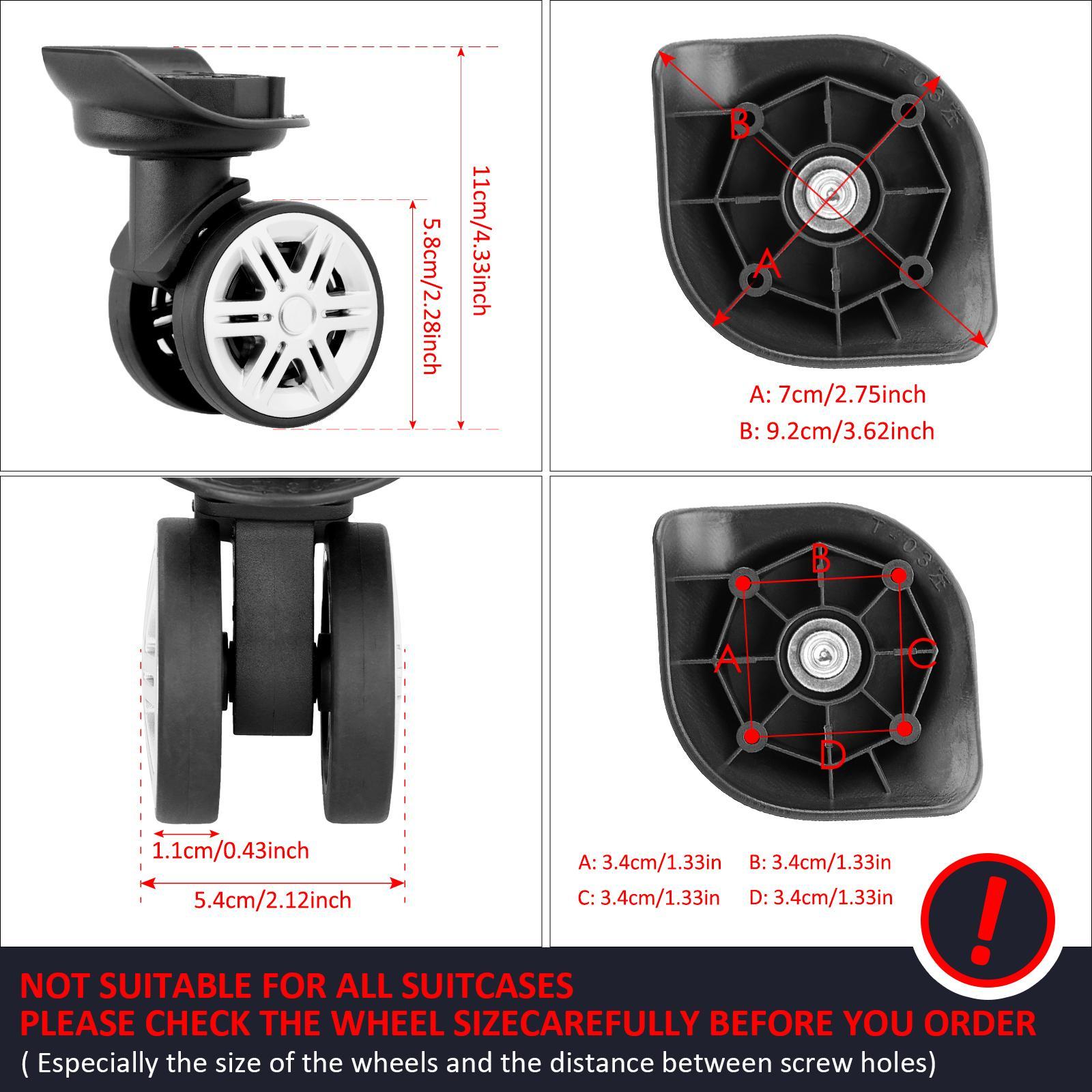 Luggage Suitcase Wheels Quiet Hole Pitch 1.3 inch Replacement Luggage Wheels