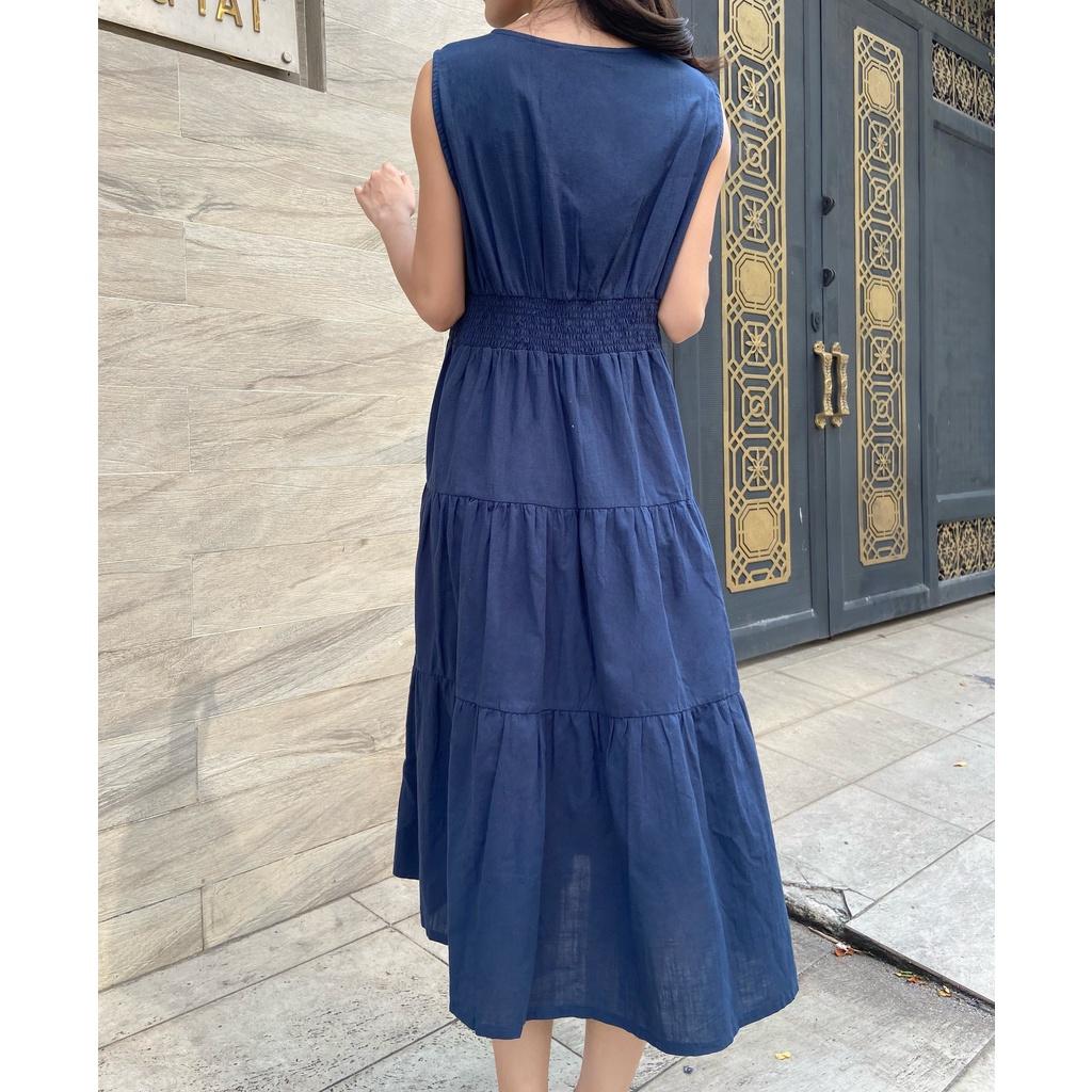 Đầm Maxi cổ tròn ngắn tay nhún eo - Lovadova 22D06C002