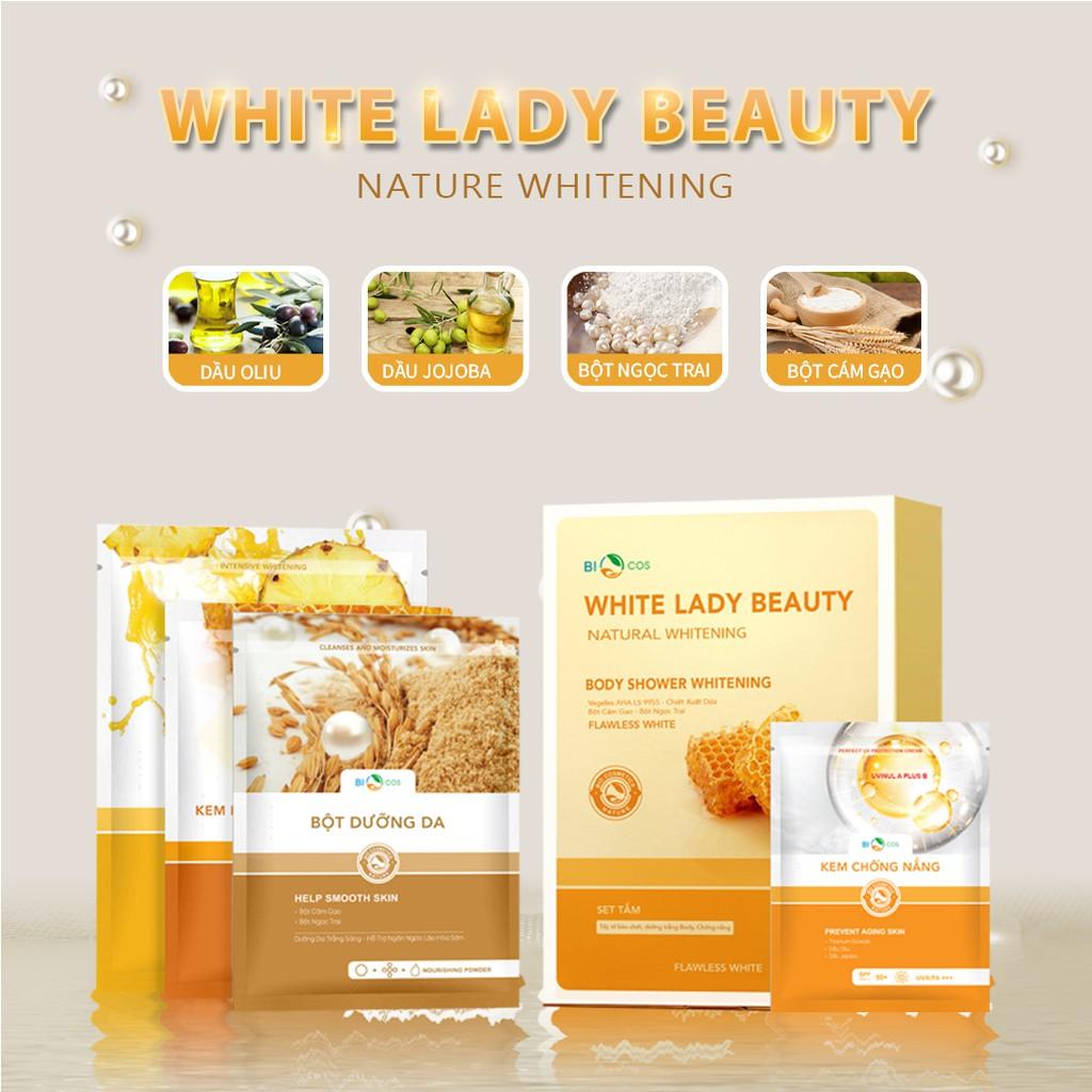 Tắm Trắng BIOCOS - White Lady Beauty Natural Whitening 4 Gói 5 Bước 100ml