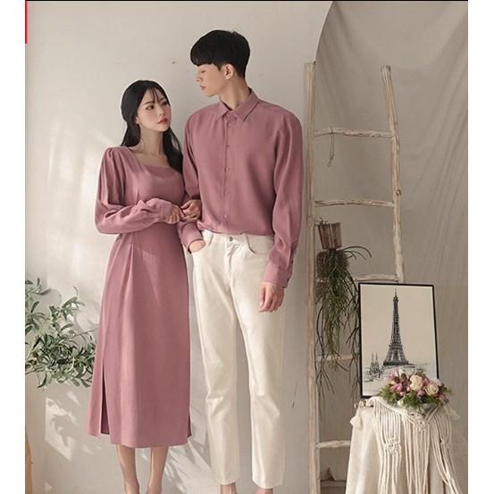 Áo đôi áo cặp Áo đôi nam nữ đẹp Set áo váy sơ mi Hàn Quốc dáng dài VSM COUPLE AV73