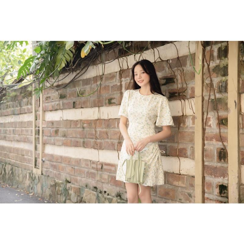 Váy dài cổ tròn họa tiết hoa lá buộc tà hàng thiết kế vnt0822v11 by germe