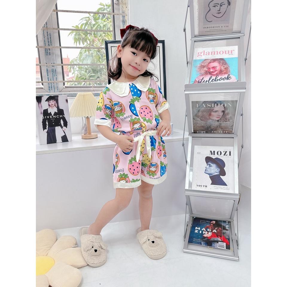 Đồ bộ bé gái, bộ pijama ngắn tay cho bé gái size 19-35kg chất lụa mango mềm mát