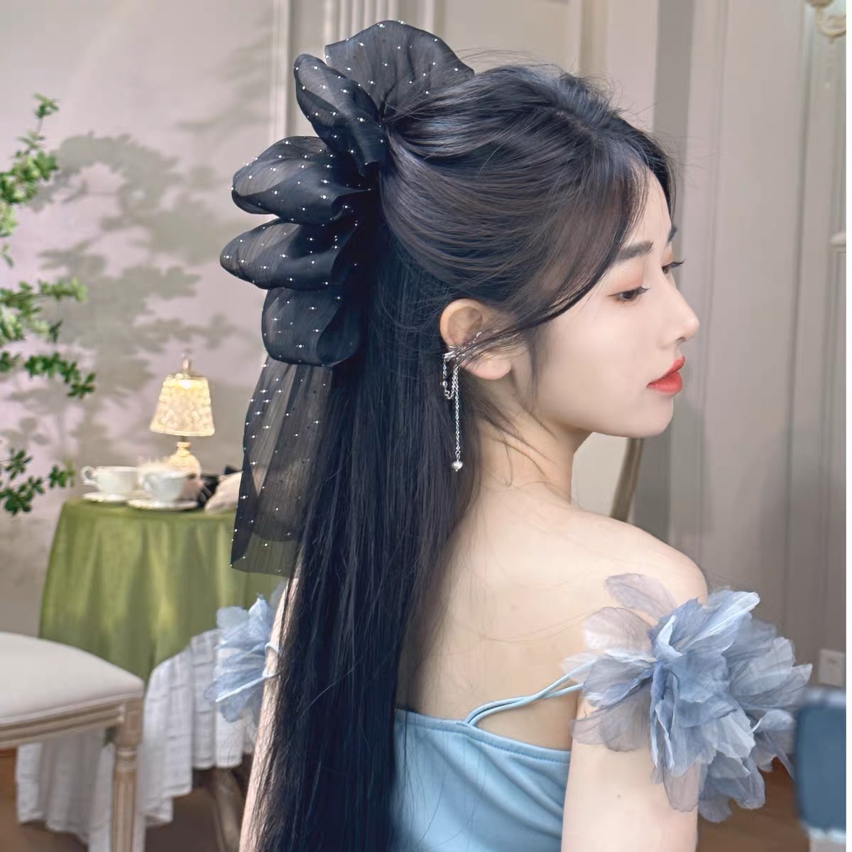 Kẹp càng cua nơ nhún dài kiểu hàn quốc