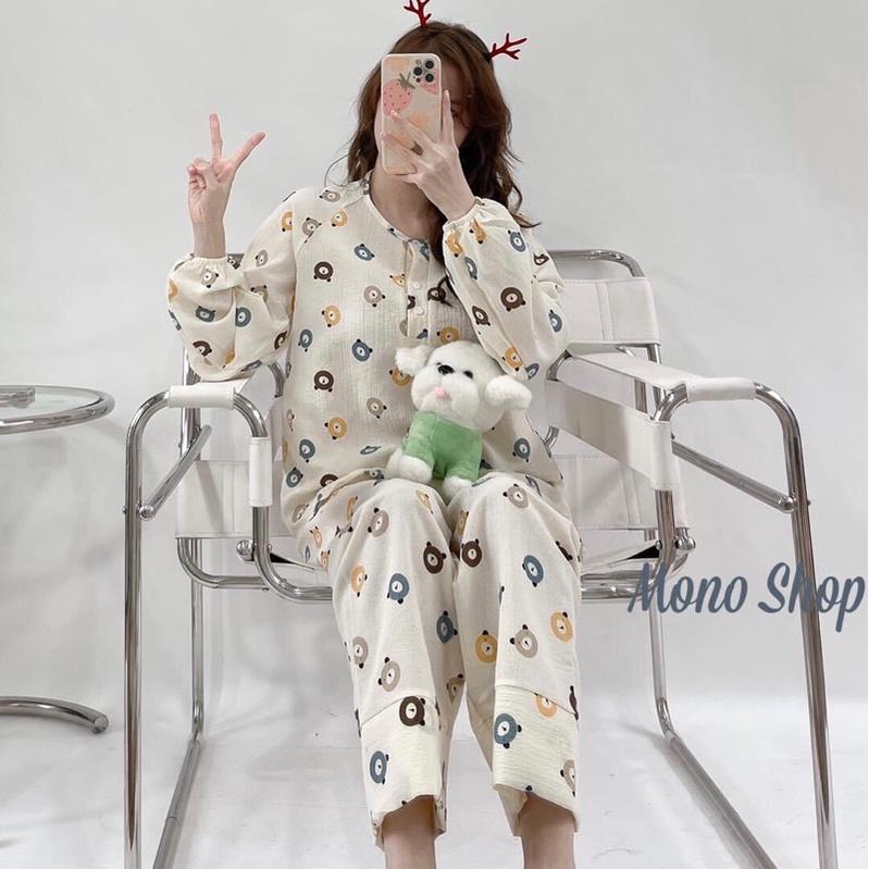 Bộ đồ ngủ nữ dài tay, bộ đồ pizama (bộ pijama) có thể mặc như bộ đồ bầu hay bộ đồ sau sinh