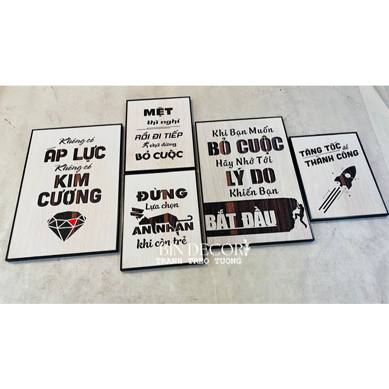 (ẢNH THẬT) Tranh treo tường văn phòng bộ 5 tấm có sẵn khung kèm đinh treo
