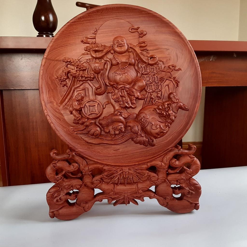 Tranh đĩa Phật Di Lặc bằng gỗ hương đá cao cấp kích thước mặt 40cm