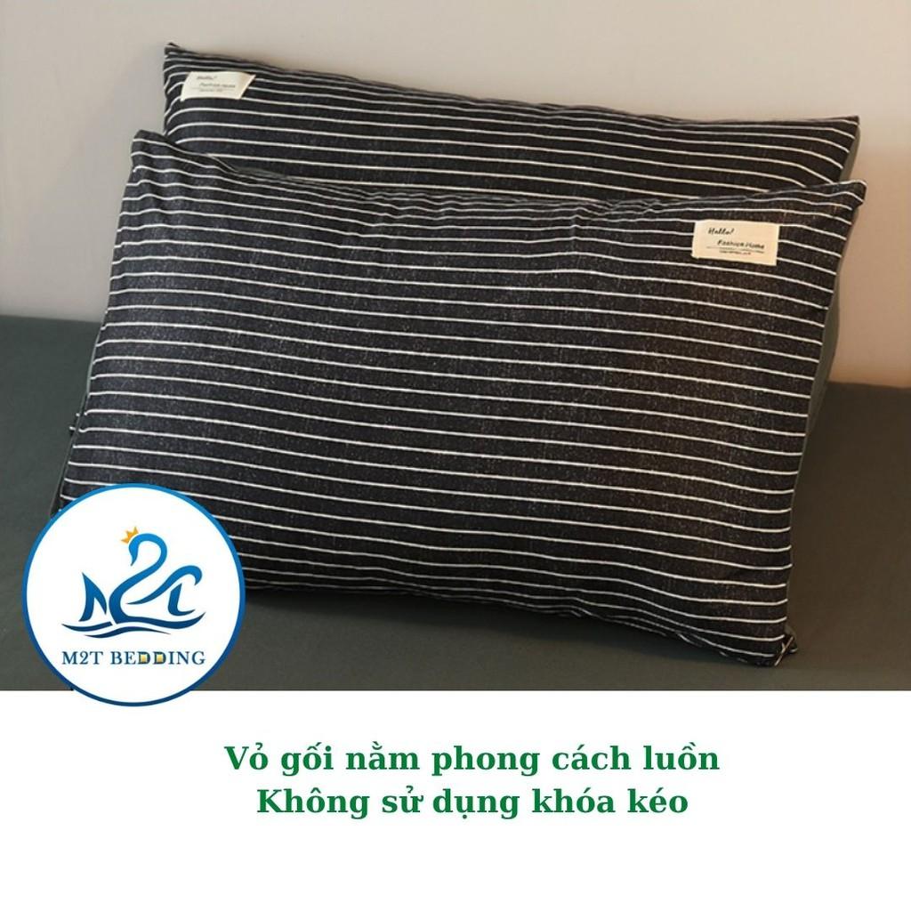 Bộ chăn ga gối Cotton Tici kẻ M2T Bedding chăn ga Hàn Quốc, vỏ chăn mền, drap giường và 2 vỏ gối